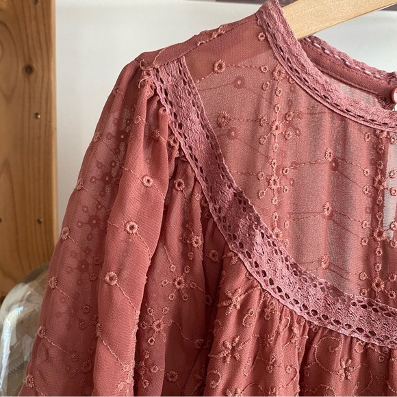 Zara Girls Dusty Pink Eyelet Embroidered Cottagecore Dress - Picture 7 of 14